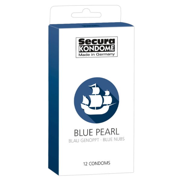Secura Blue Pearl Sort Kondom med Nopper12 stk