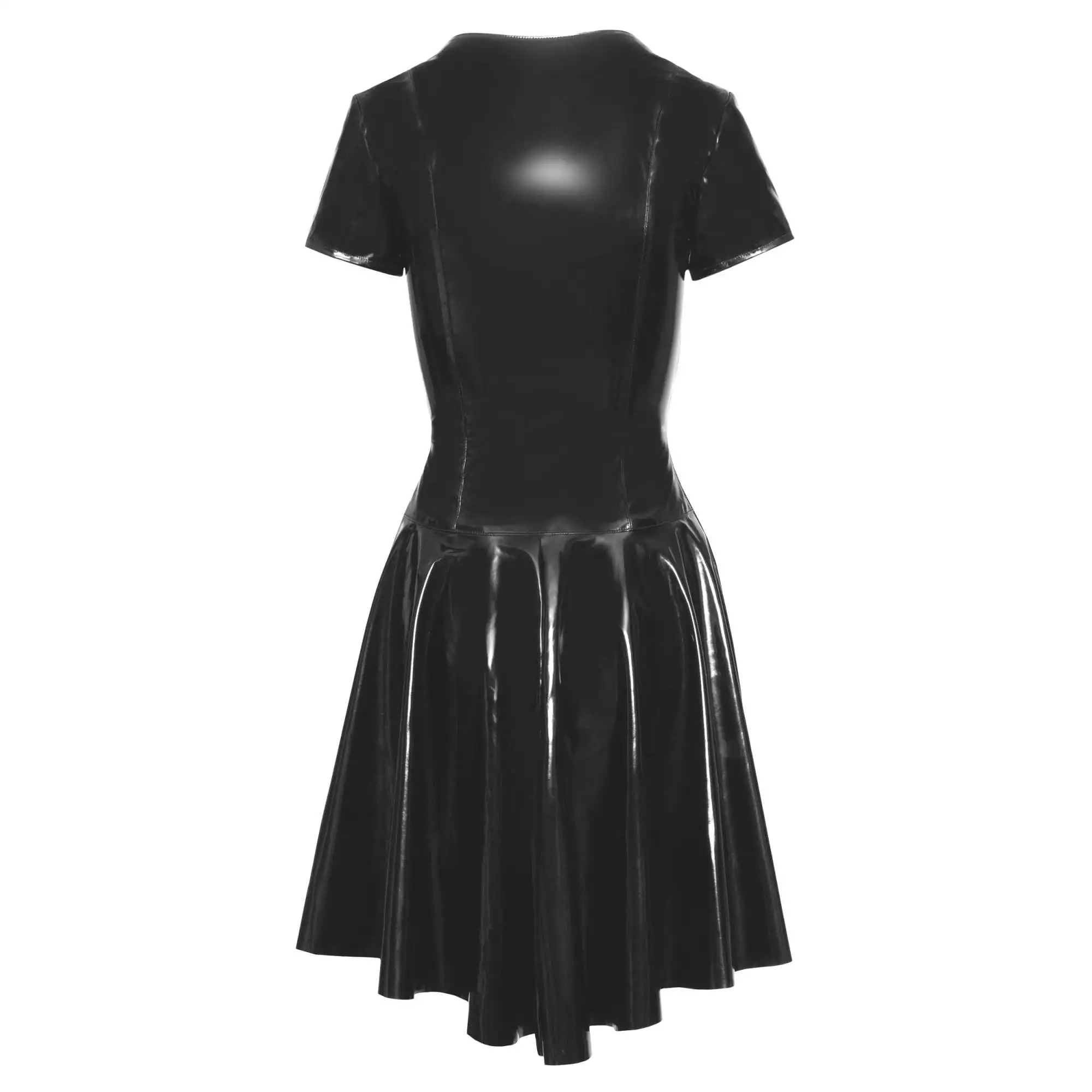 Vinyl Kjole med Plissering og Asymmetrisk Snit