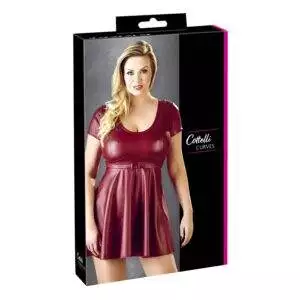Plus Size Kjole i Rød Wetlook med Bælte