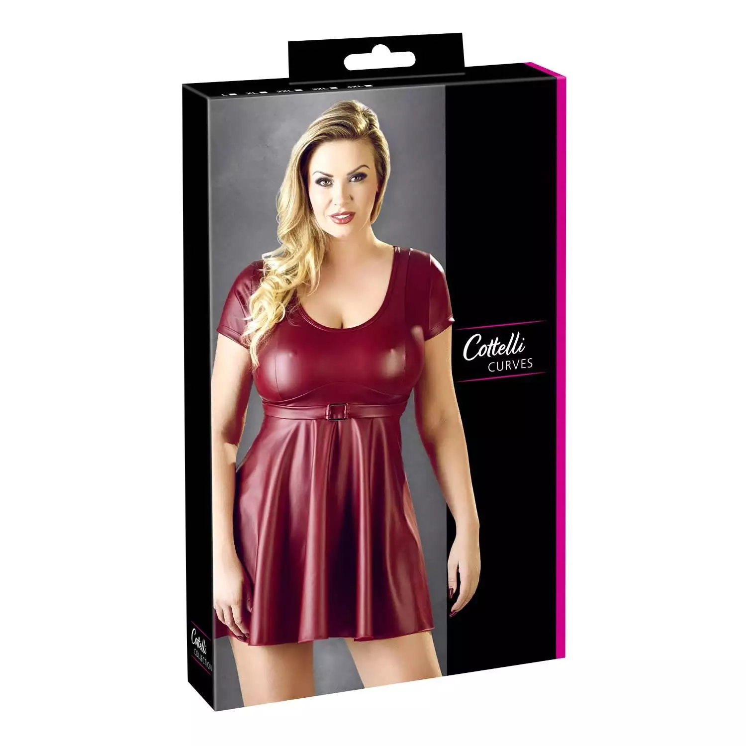 Plus Size Kjole i Rød Wetlook med Bælte4XL