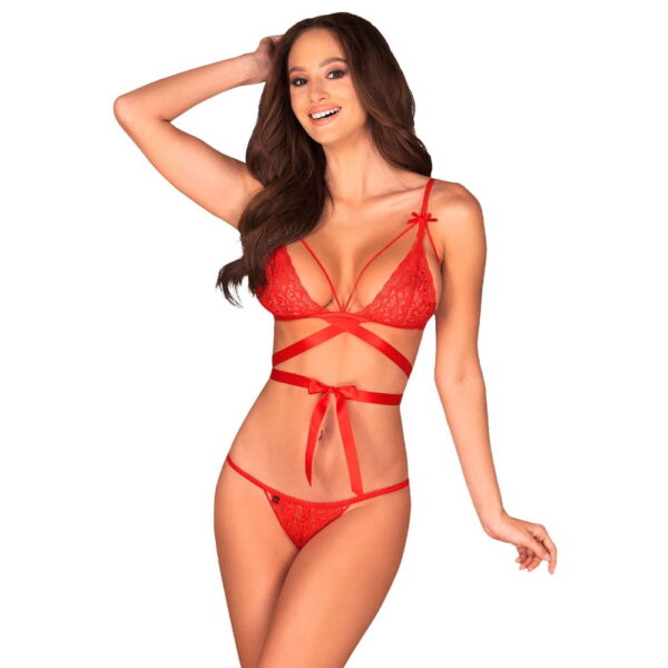 Obsessive Lingeri Sæt i Rød med Cage Strap BHL/XL