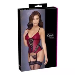 Wetlook Bustier i Rød med Sorte Blonder