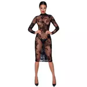 Noir Kjole med Velour Flock Print