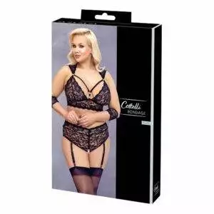 Plus Size Blonde Lingeri Sæt i Sort med Blonde Armlænker