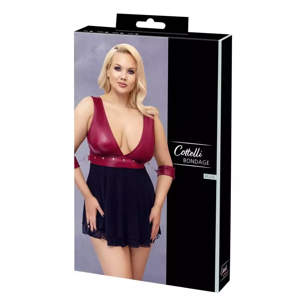 Plus Size Babydoll i Wetlook og Tyl med Armlænker4XL