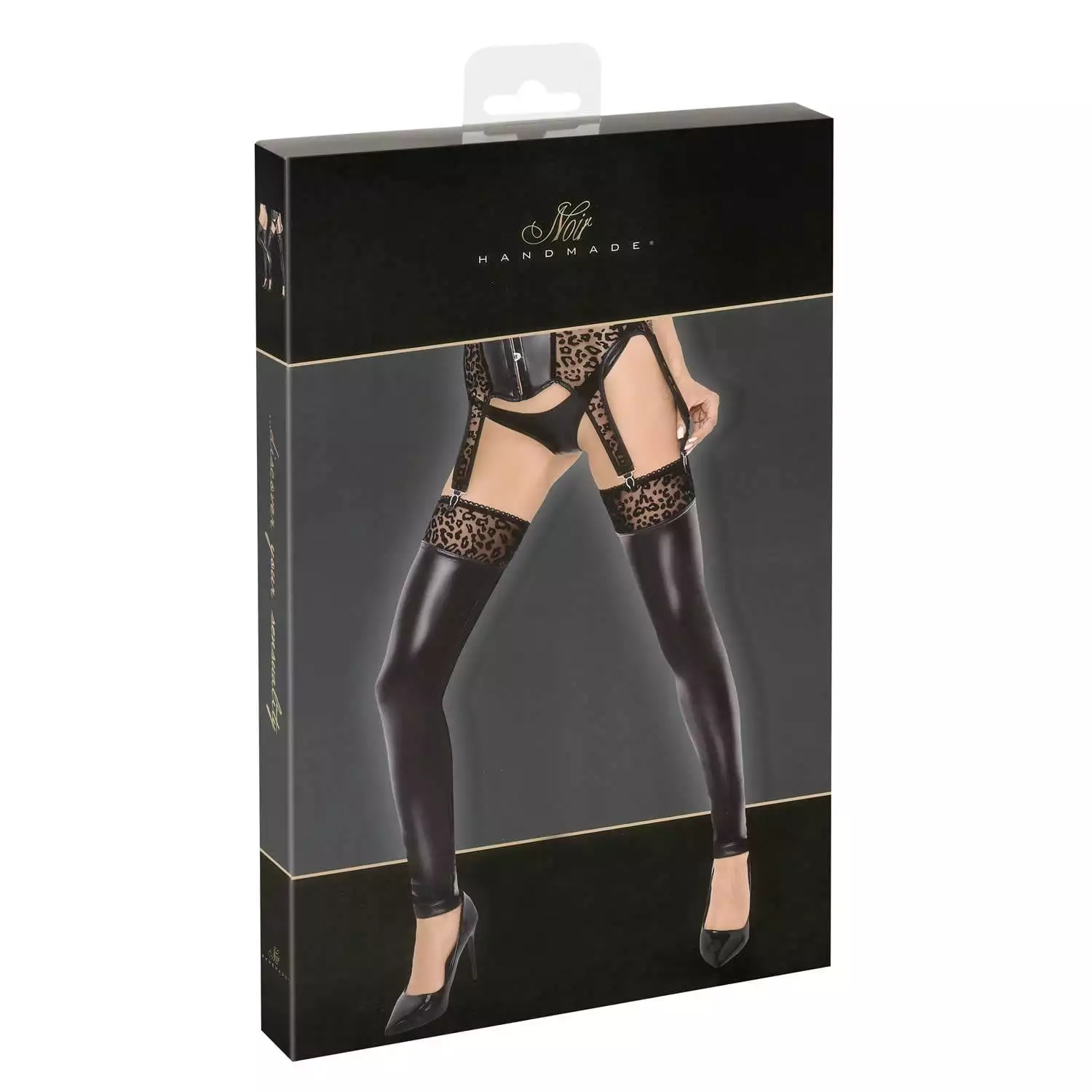 Noir Wetlook Overknee Strømper med Leopard KantXL