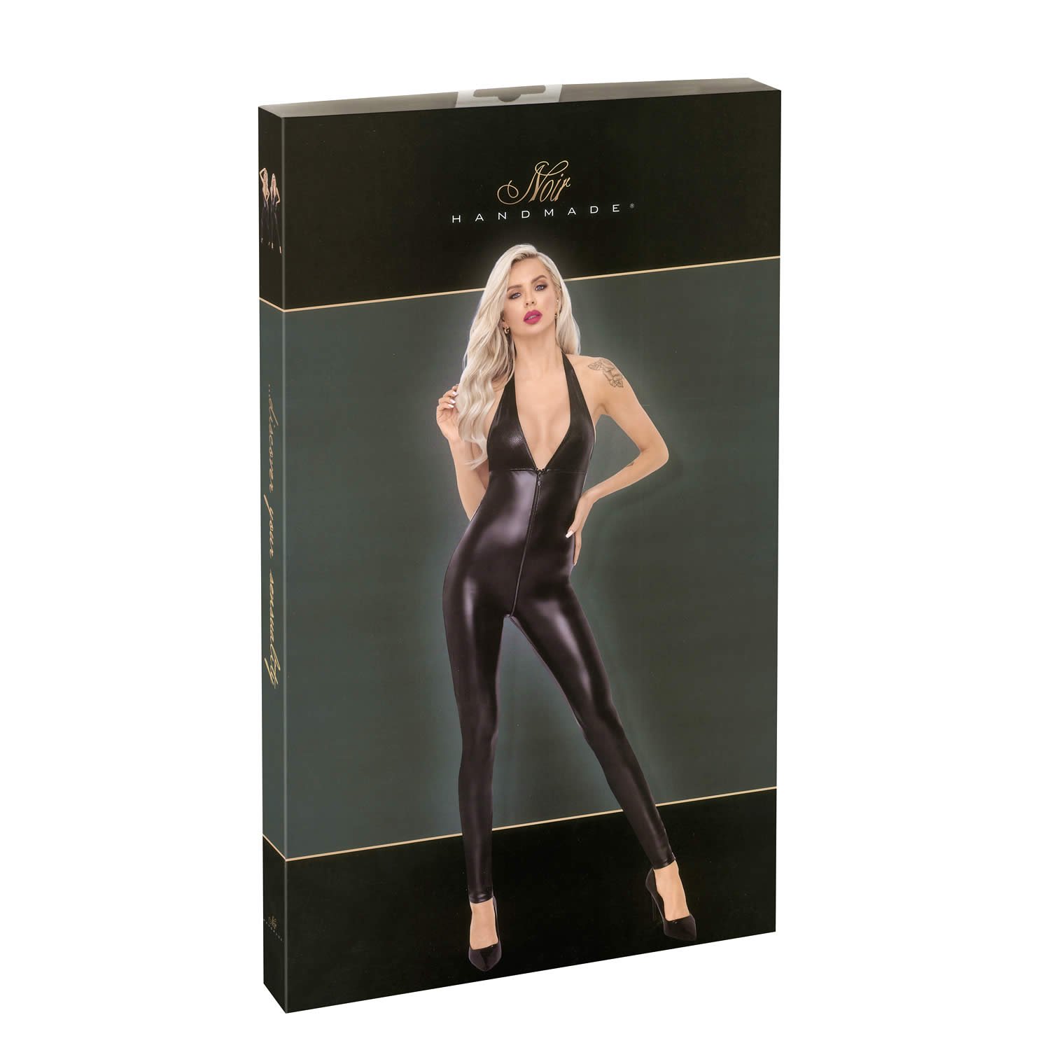 Noir Wetlook Catsuit med HalterneckXL