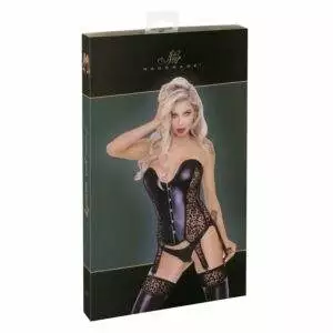 Noir Wetlook Bustier med Leopard Look