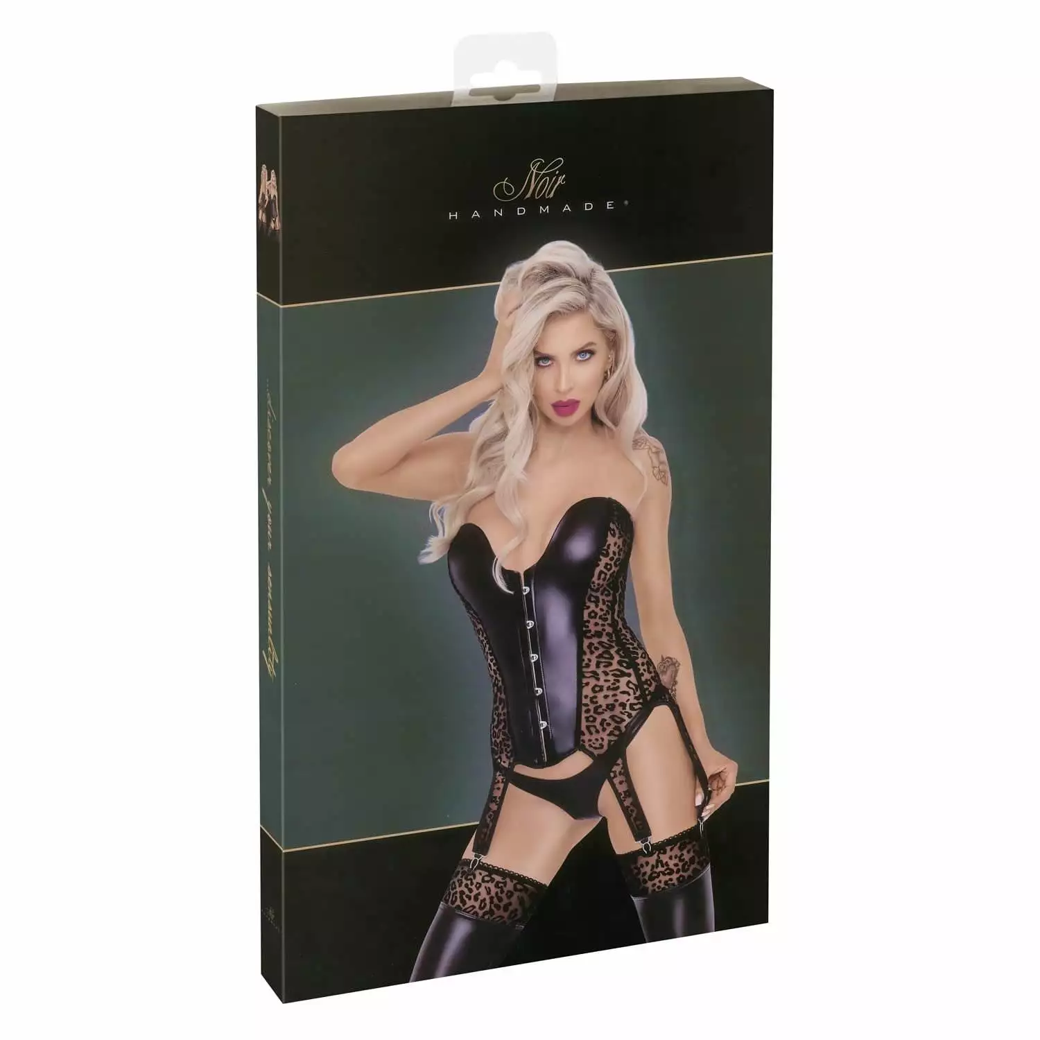 Noir Wetlook Bustier med Leopard LookXL