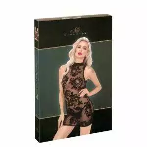 Noir Mini Lingeri Kjole med Fløjl Flock Print