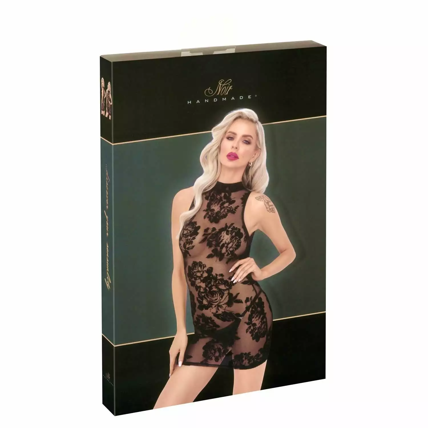 Noir Mini Lingeri Kjole med Fløjl Flock PrintXL