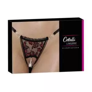 Perle Trusser i sort og rød med guldfarvede kæder