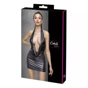 Kjole med skinnende sølv effekt og vandfaldsudskæring