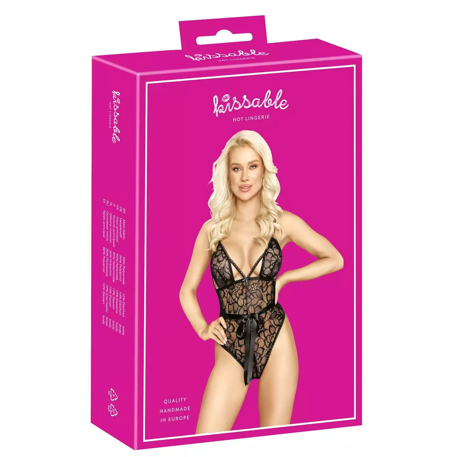 Kissable Blonde Body i Sort med Satin SløjfeL/XL