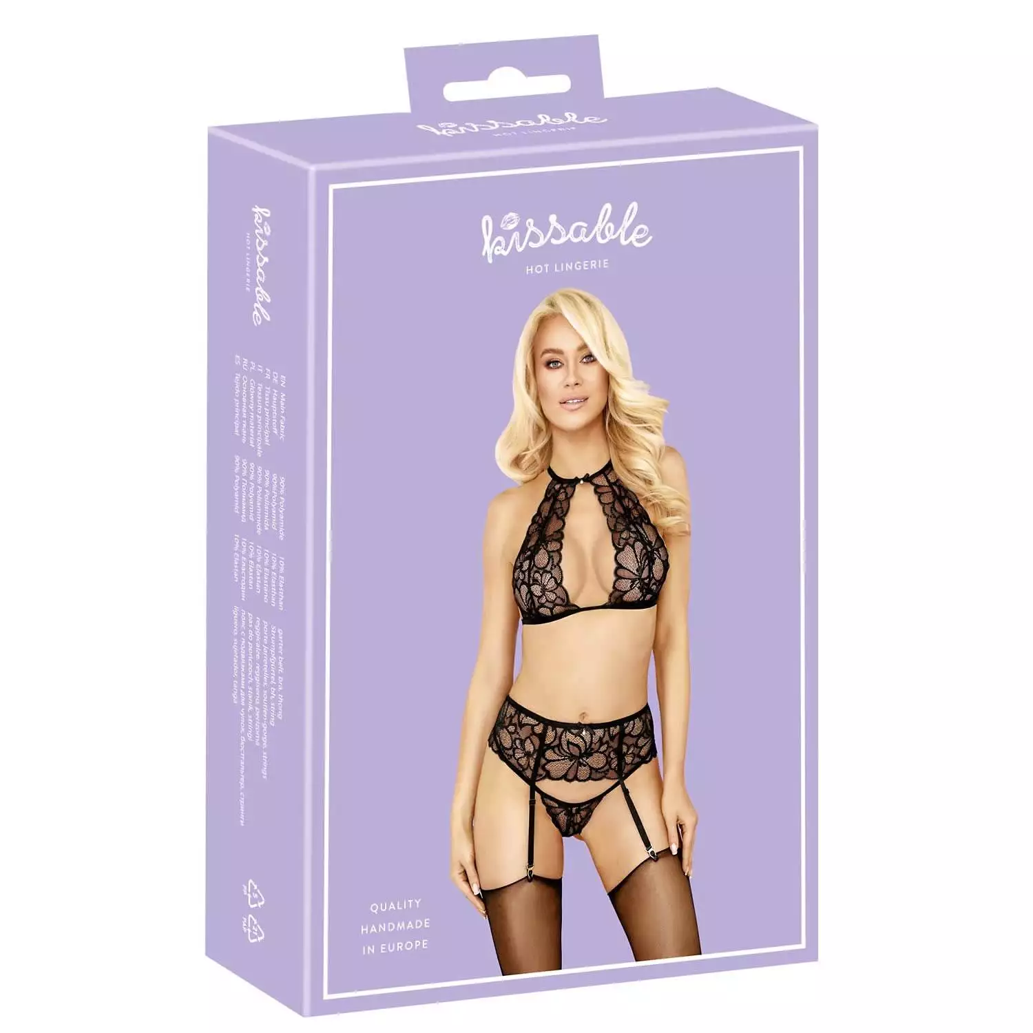 Kissable Blonde Lingeri Sæt i Sort med HofteholderL/XL