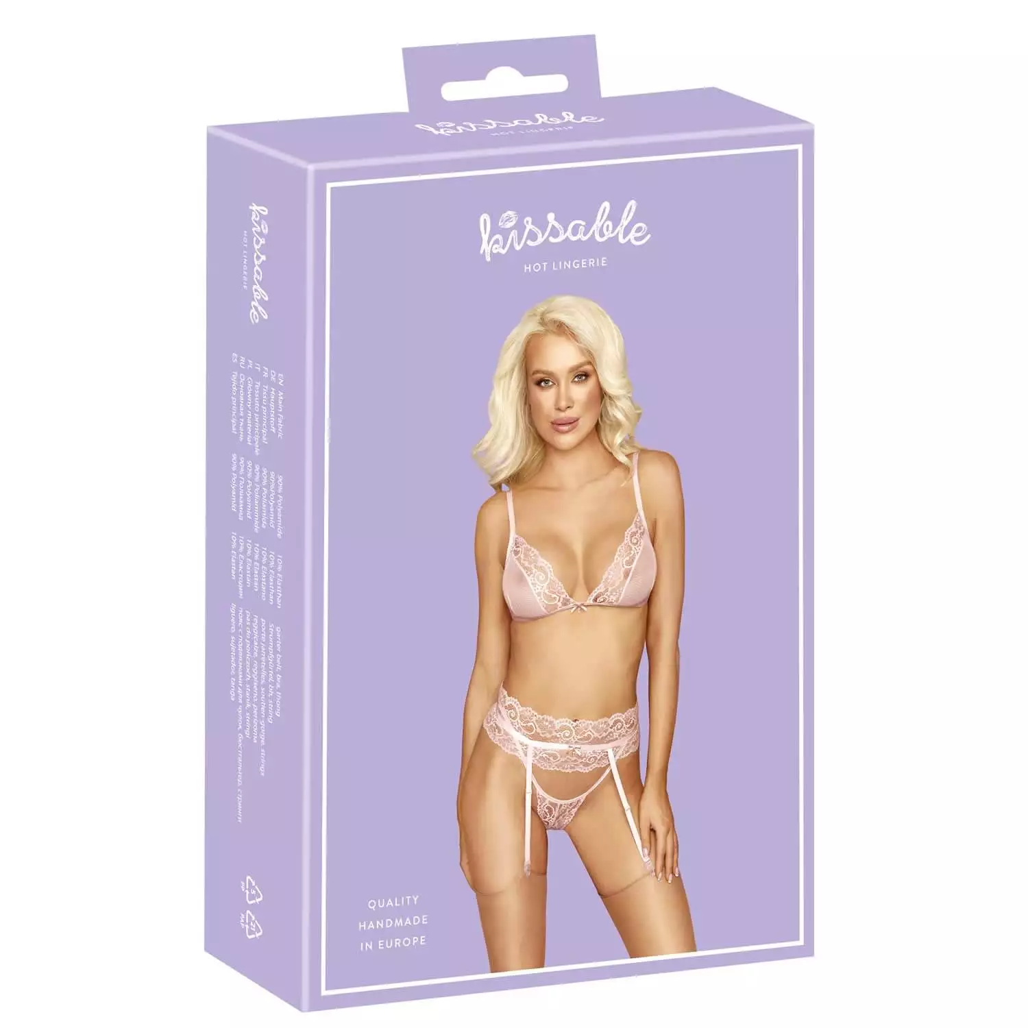 Kissable Lingeri Sæt i Rosa med BlondekanterL/XL