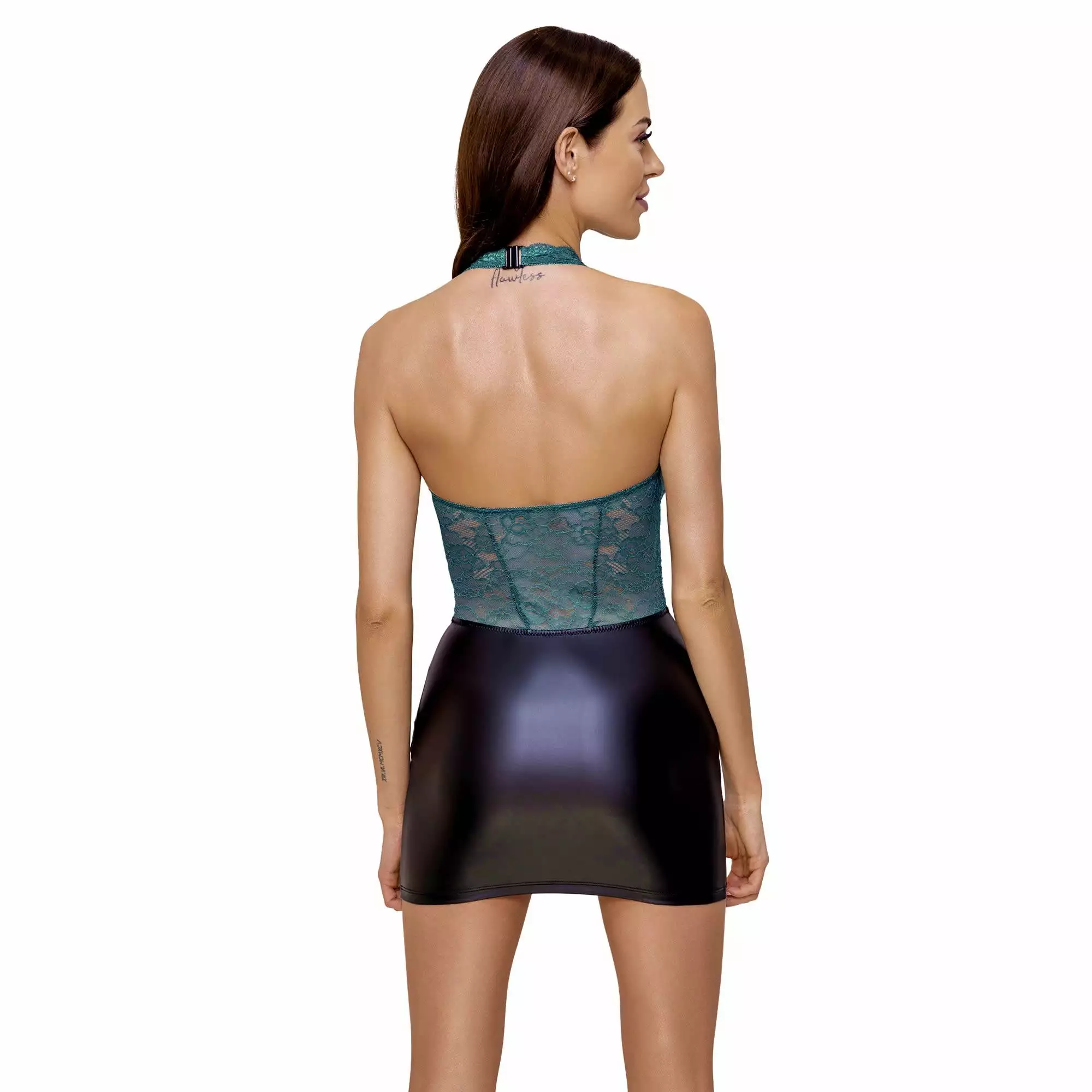 Kjole i Grønne Blonder og Sort Wetlook - Billede 5