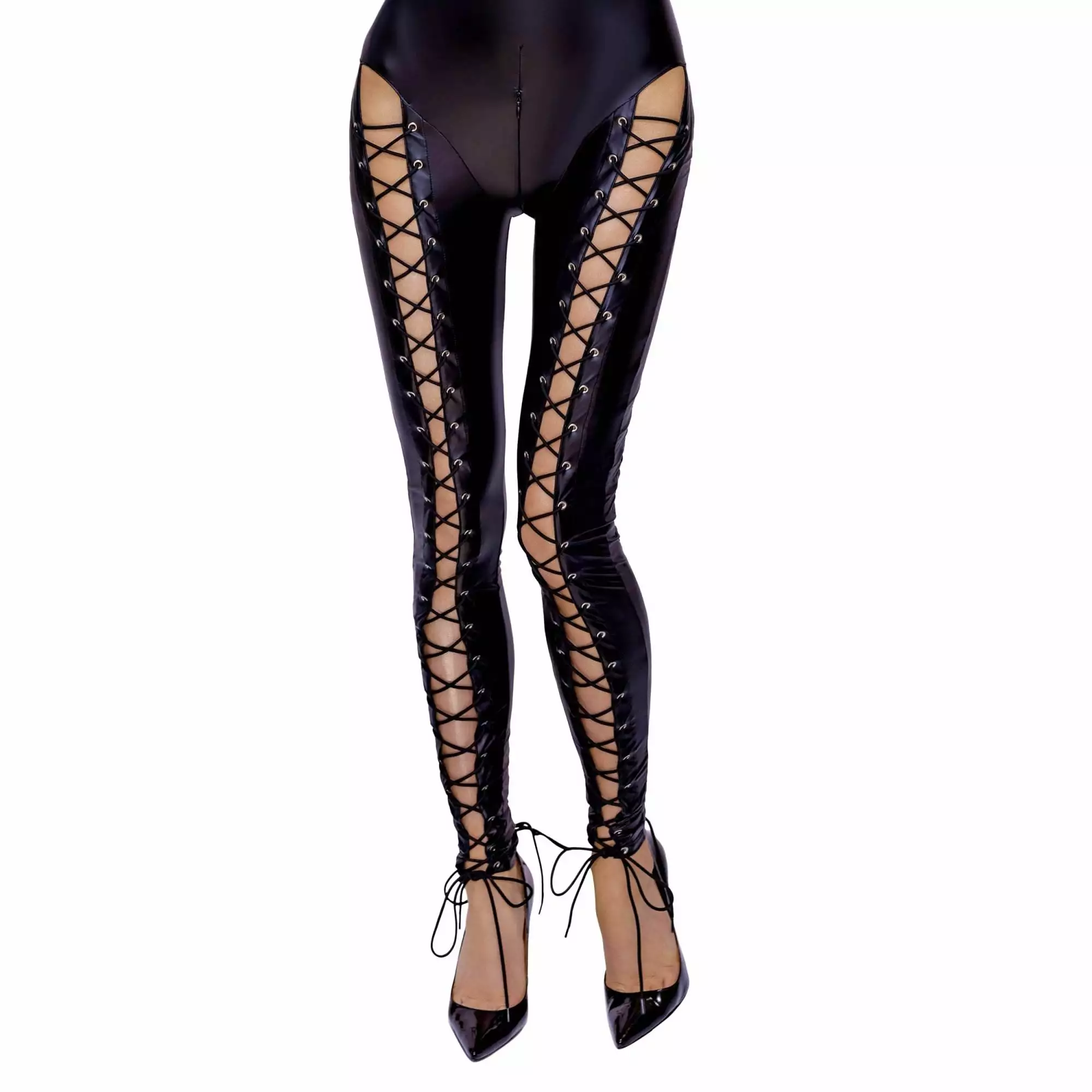 Wetlook Catsuit med Snøredetaljer - Billede 7