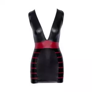 Sort Wetlook Kjole med Røde Striber