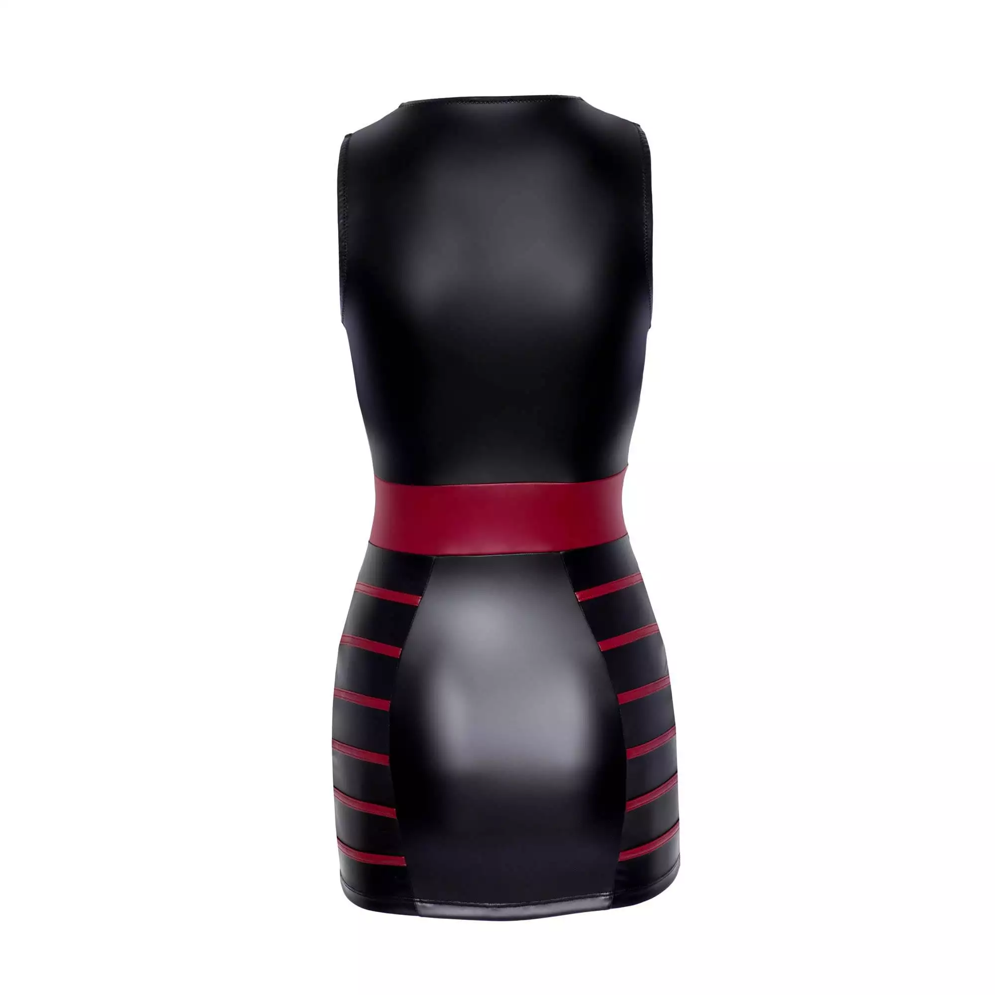 Sort Wetlook Kjole med Røde Striber - Billede 10