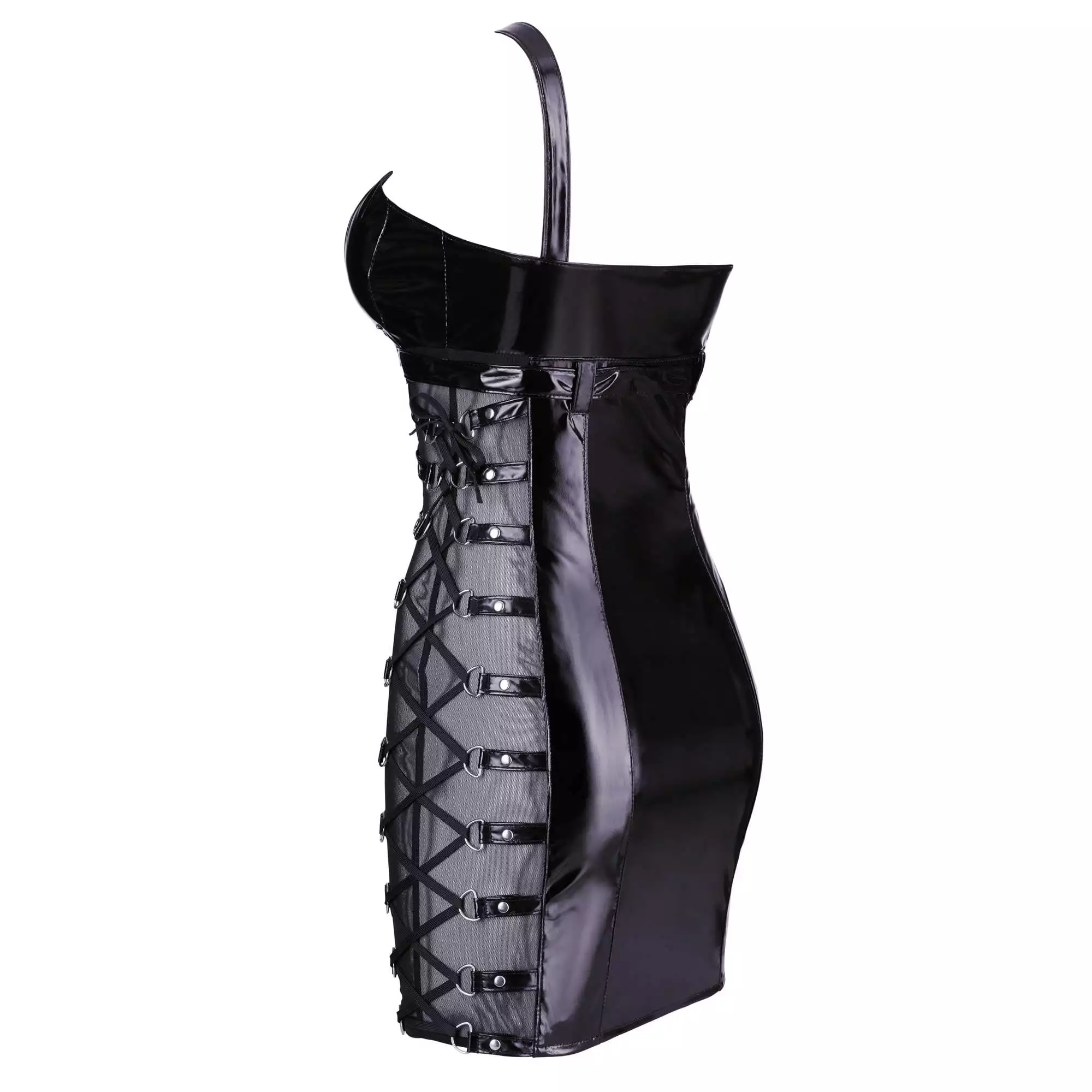 Vinyl Kjole med Snører og Stretch - Billede 5