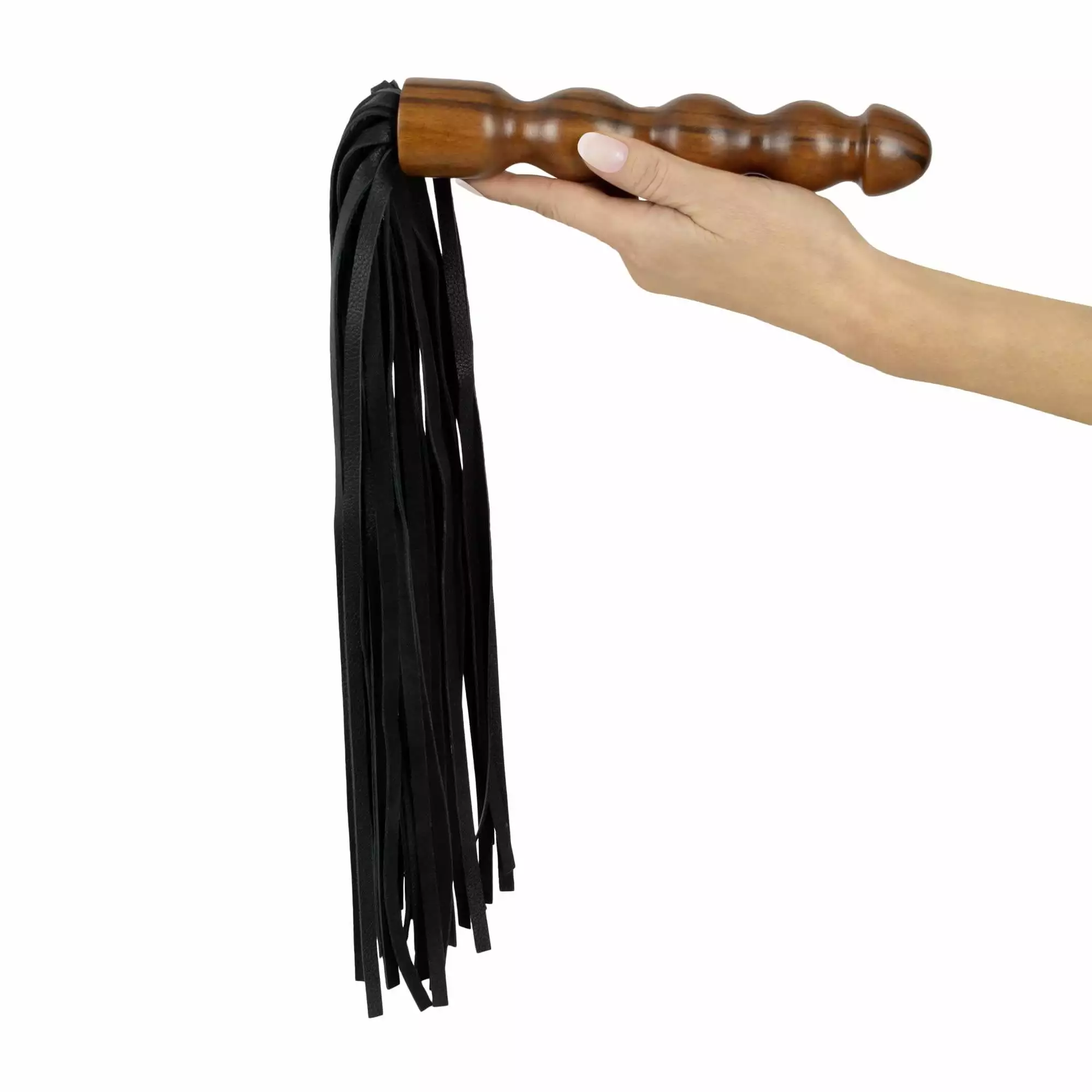 Læder Flogger Pisk med Træ Greb - Billede 2
