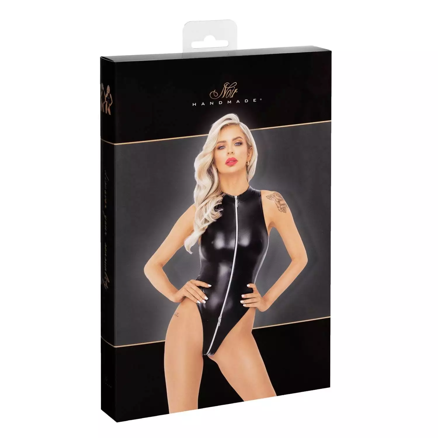 Noir Wetlook Body med 3-vejs LynlåsXL