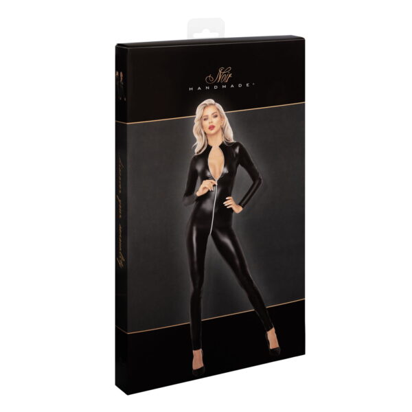Noir Wetlook Jumpsuit med 3-vejs Lynlås og KraveXL
