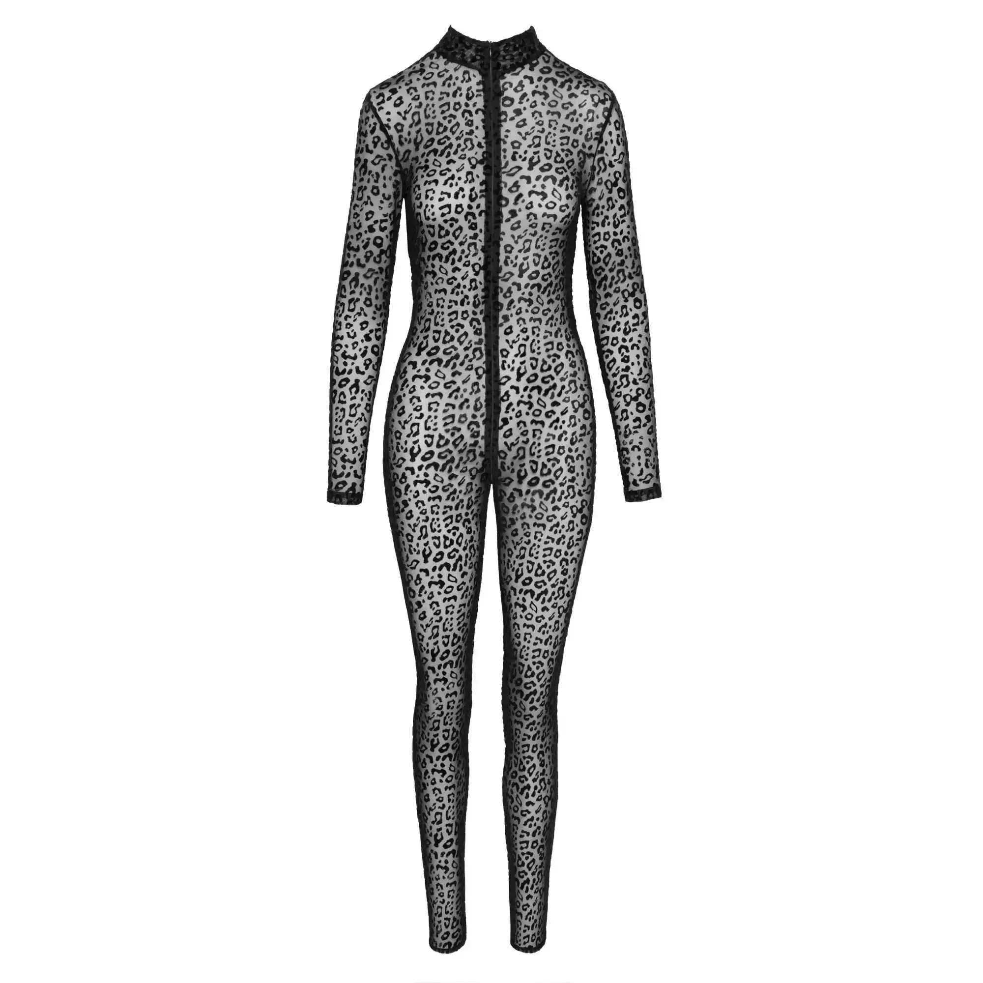 Noir Nylon Leopard Catsuit med Lange Ærmer - Billede 7