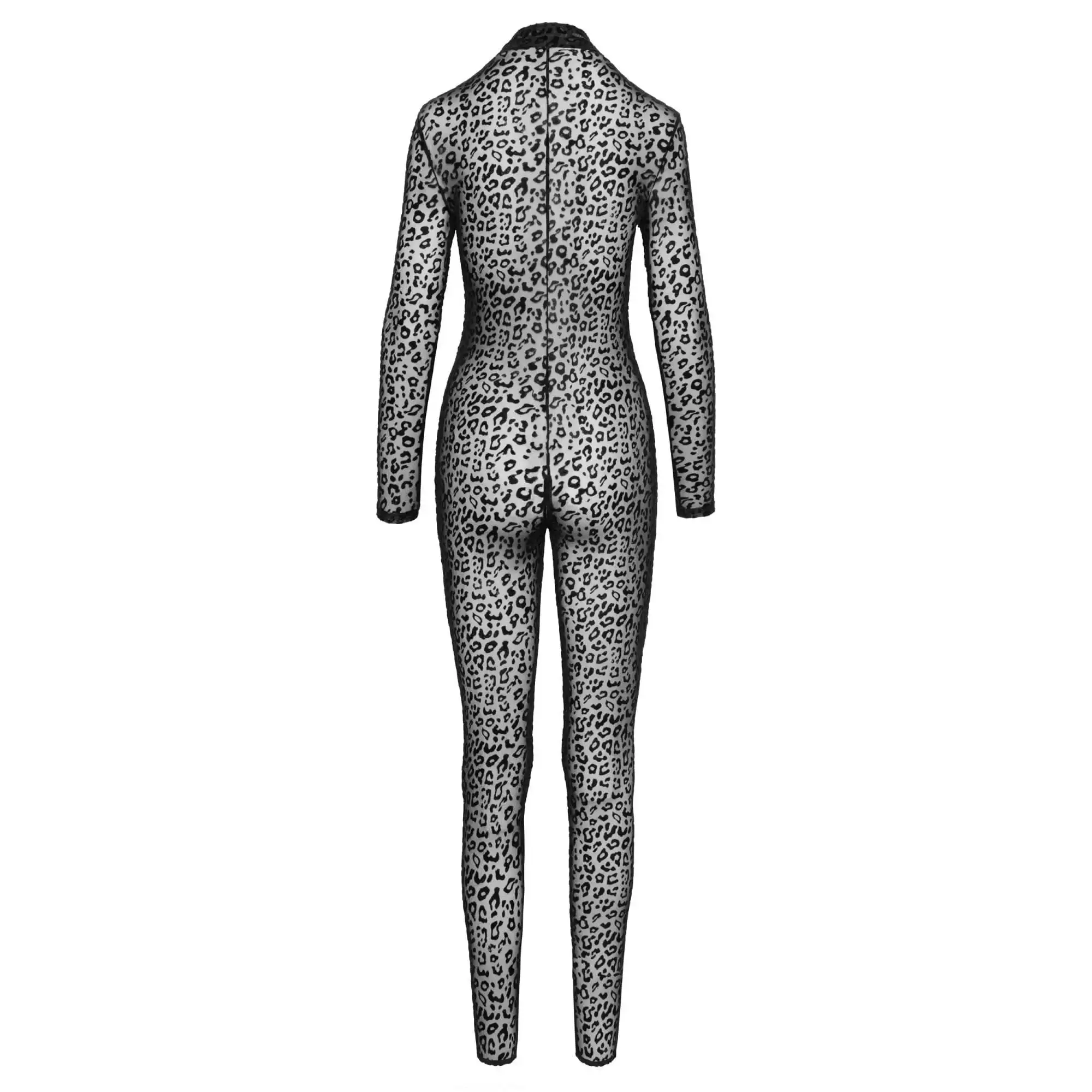 Noir Nylon Leopard Catsuit med Lange Ærmer - Billede 8