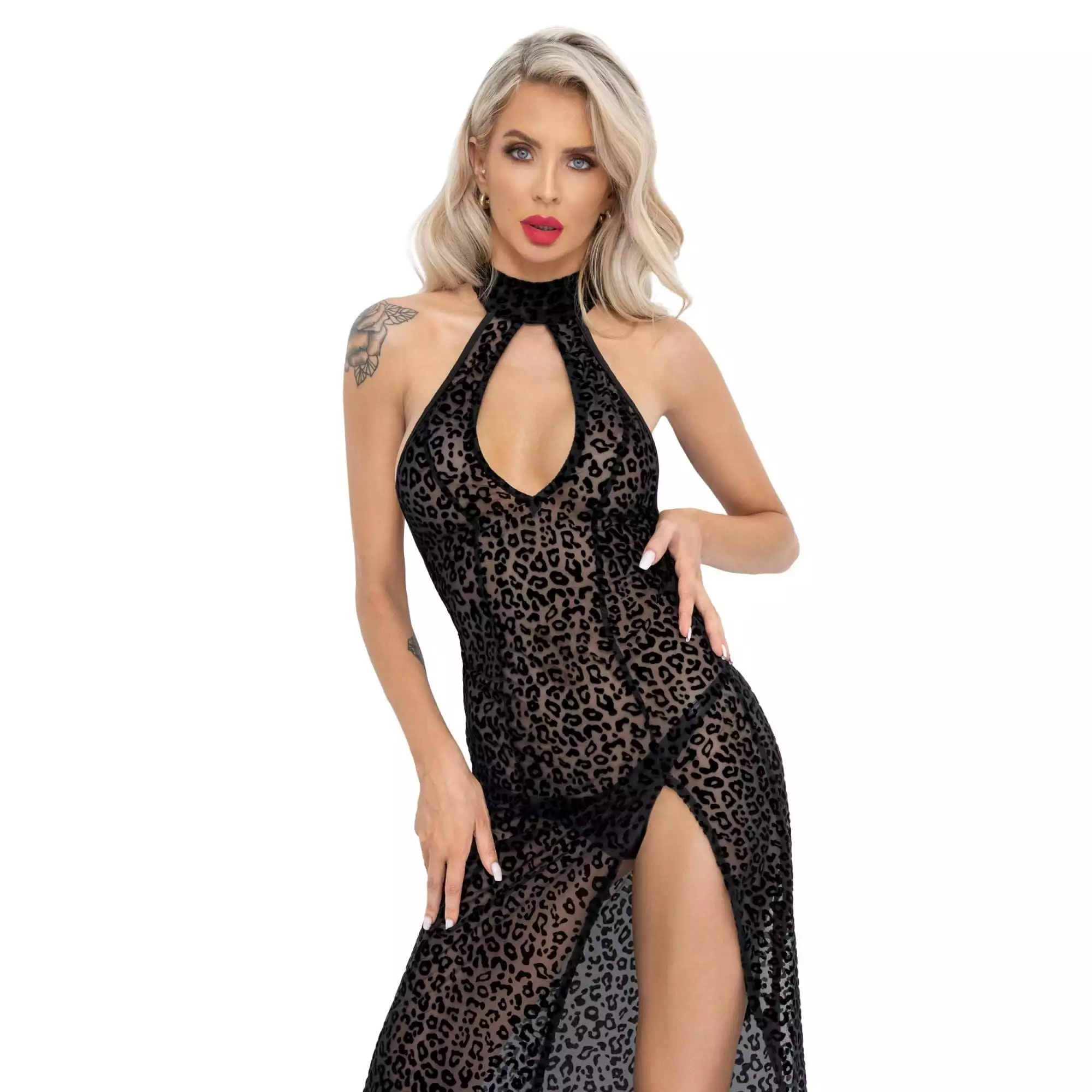 Noir Lang Nylon Leopard Kjole - Billede 5