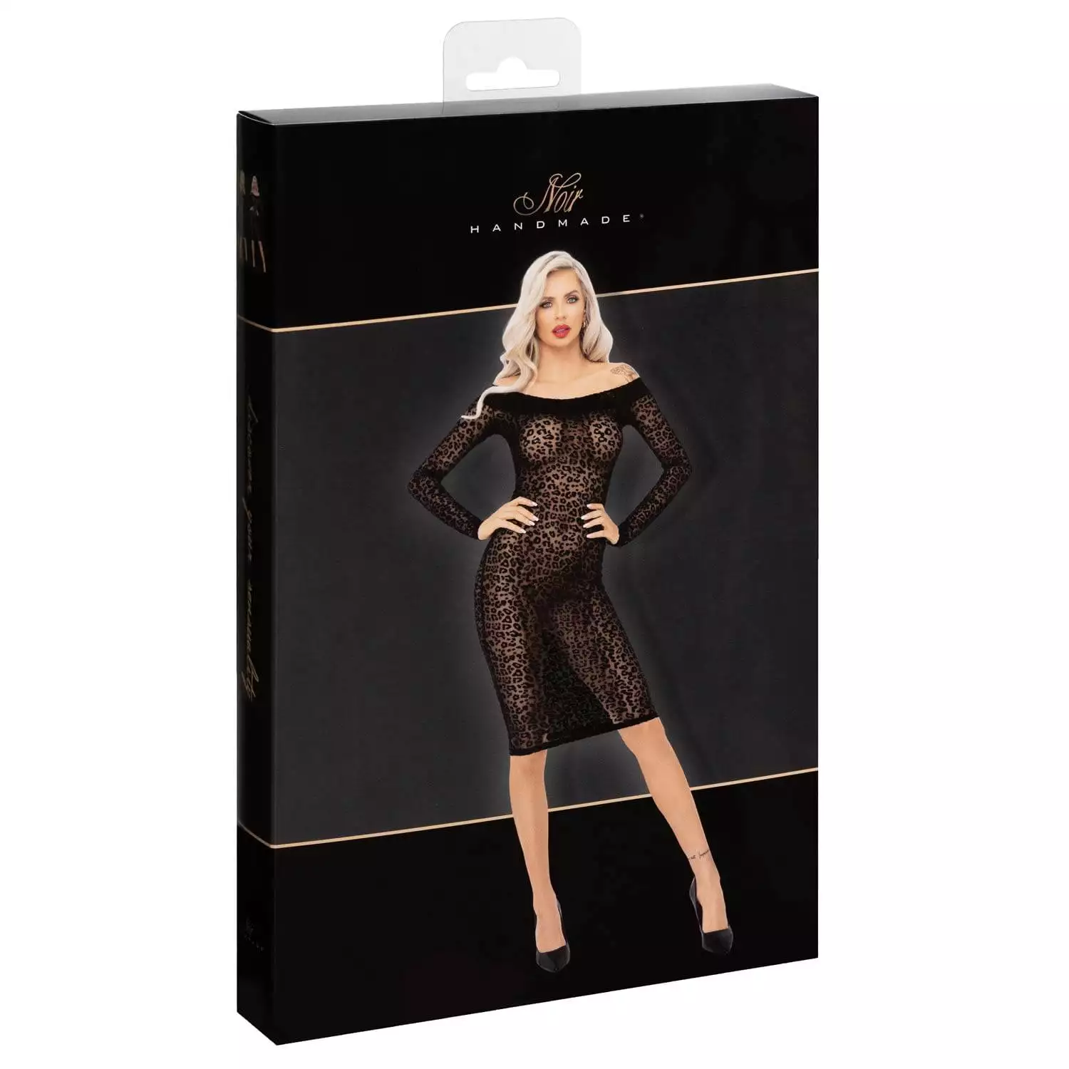 Noir Nylon Leopard Kjole med Flock Print og Blondekant - Billede 9