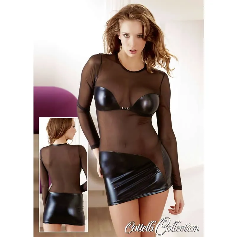 Gennemsigtig Minikjole i Sort med WetlookXL