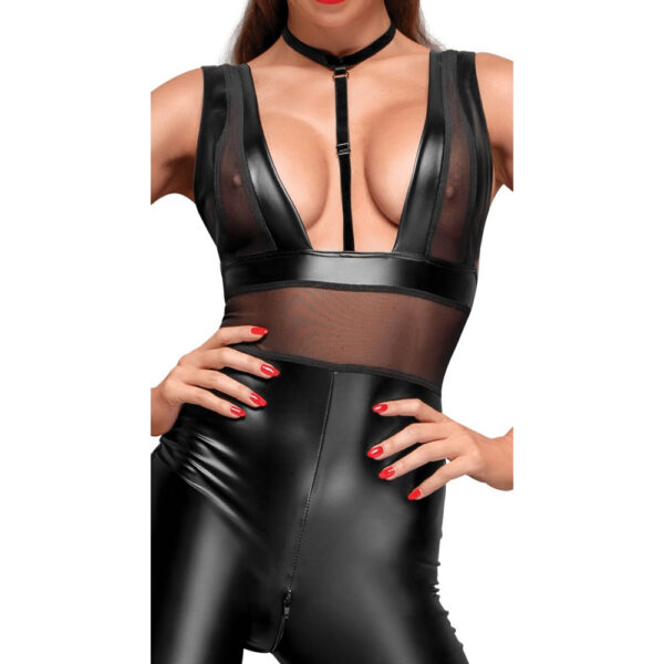 Noir Wetlook Jumpsuit med Gennemsigtig Top - Image 4