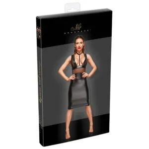 Noir Wetlook Kjole med Gennemsigtig Nylon