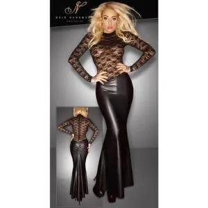 Noir Exclusive Wetlook Lang Kjole med Blonde Top