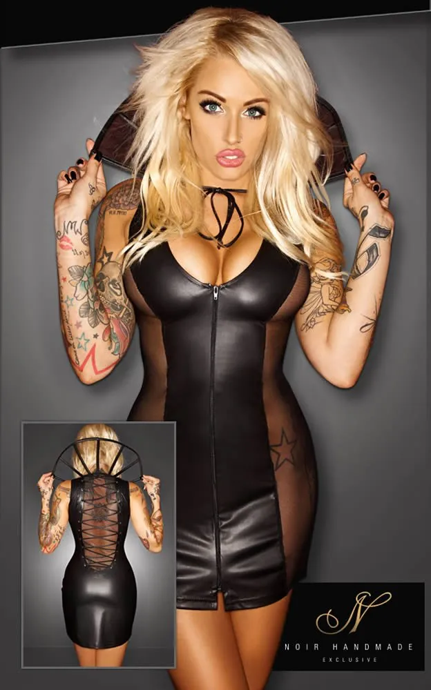 Noir Exclusive Wetlook Kjole med Krave2XL