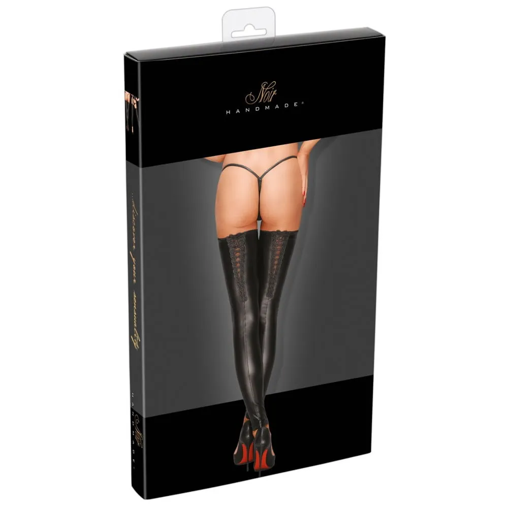 Noir Wetlook Selvsiddende Strømper uden fod med BroderingXL
