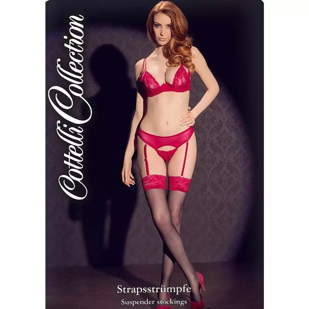 Strømper til Strømpeholdere i Sort & Rød med Blondekant4XL (8)