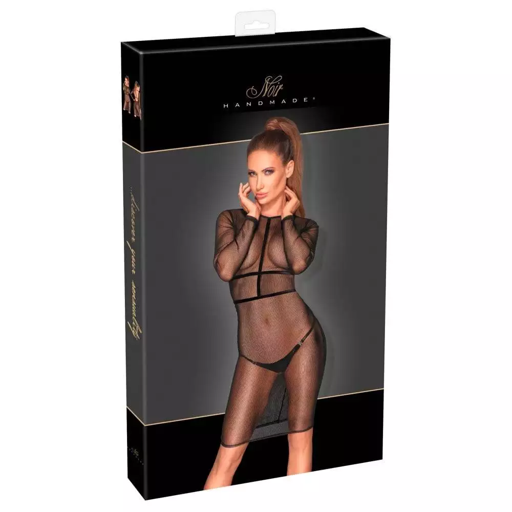 Noir Transparent Nylon Kjole med Velour HarnessXL