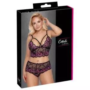 Plus Size Blonde BH sæt i Pink og Sort