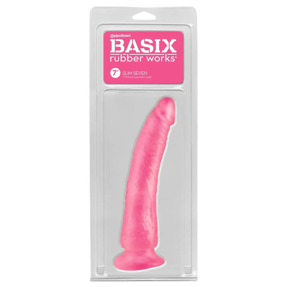 BASIX Slim Seven Dildo med SugekopPink