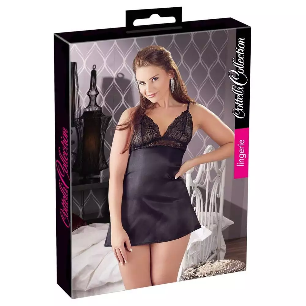 Satin Negligé med Blonder i SortXL