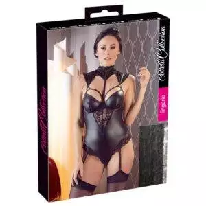 Rachel Wetlook Body med Blonder, Strømpeholdere og Cage Straps