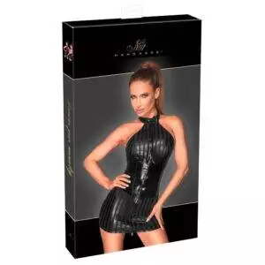 Noir Wetlook Minikjole med Lak Korset