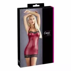 Rød wetlook Lingeri Kjole med Blondekanter