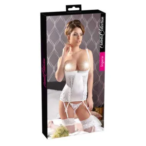 Satin bustier med trusser og strømpeholdere