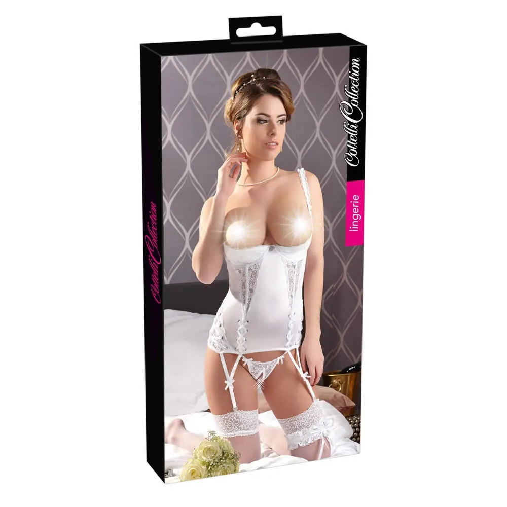 Satin bustier med trusser og strømpeholdere85B / L