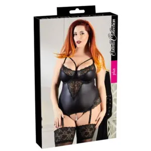 Plus Size Wetlook Hofteholder Body med Perler og Blonder