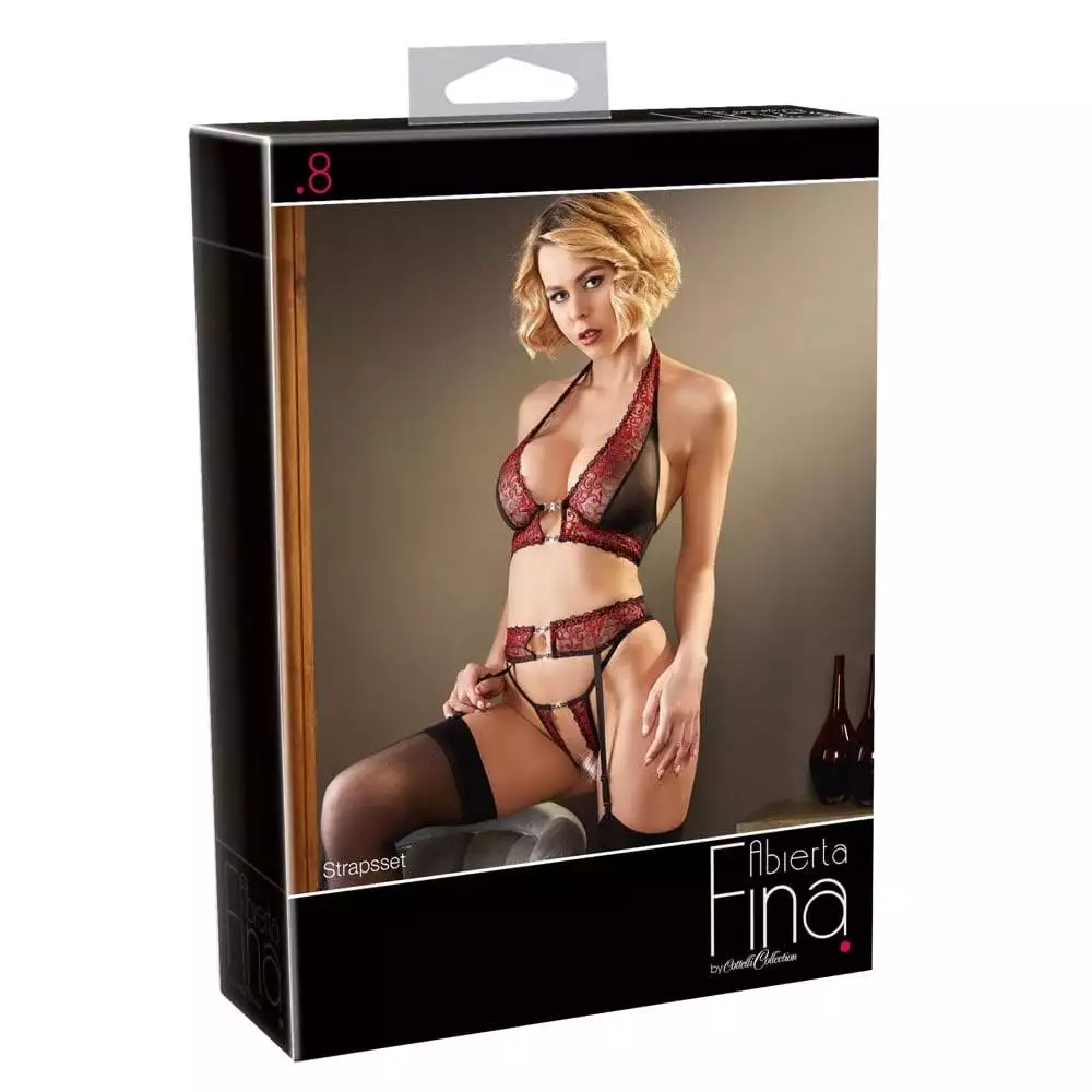 Abierta Fina Lingeri Sæt med Røde BroderingerXL